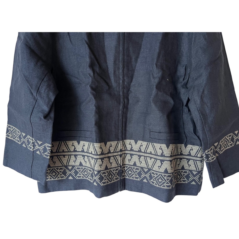 Pendleton Linen Zip Up Jacket Blue Embroidered Tr… - image 2